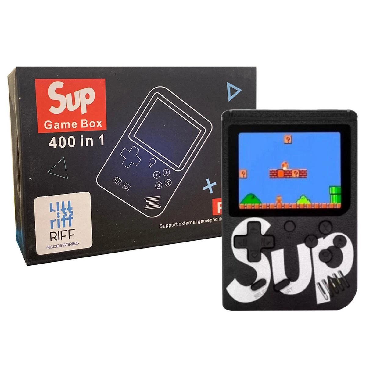 Žaidimų konsolė Riff Retro mini Sup Game (3" LCD) su 400 žaidimų, Juoda