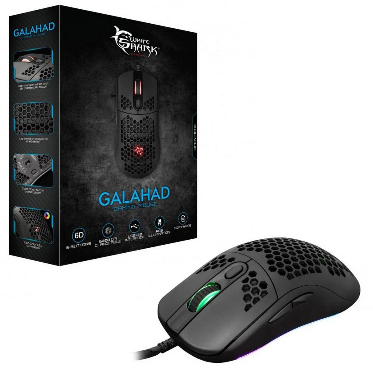Itin lengva žaidimų pelė White Shark Galahad Black, 72g