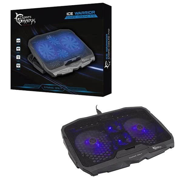 Aušinimo stovas nešiojamam kompiuteriui White Shark Ice Warrior, iki 17,3", 4 ventiliatoriai, mėlynas pašvietimas