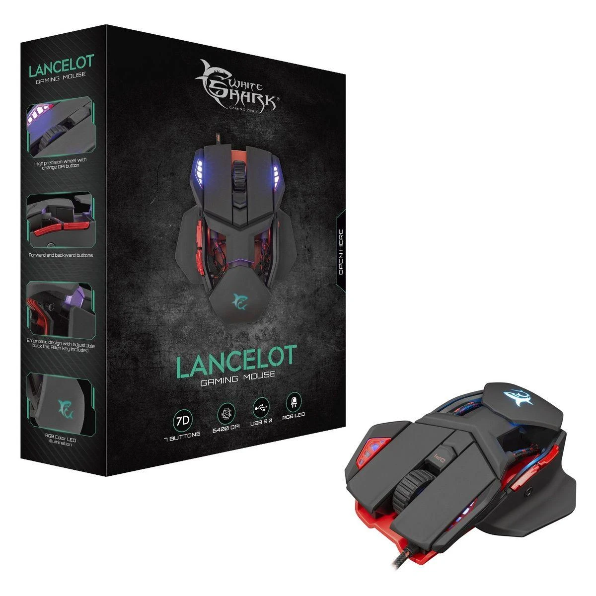 Žaidimų pelė White Shark Lancelot RGB, Keičiamos formos pelė su RGB pašvietimu