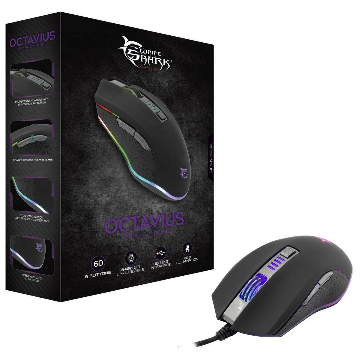 Žaidimų pelė White Shark Octavius su RGB pašvietimu