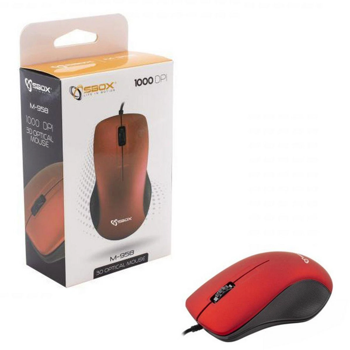 Sbox Technology SBOX optinė pelė 1000dpi, 3D, raudonos spalvos (M-958R)
