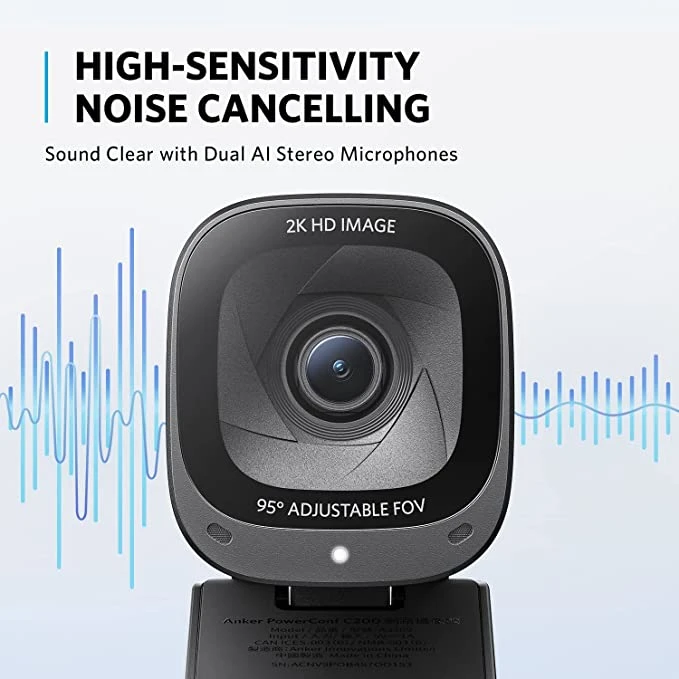 Internetinė kamera Anker PowerConf C200 Webcam, 2K raiška, juodos spalvos