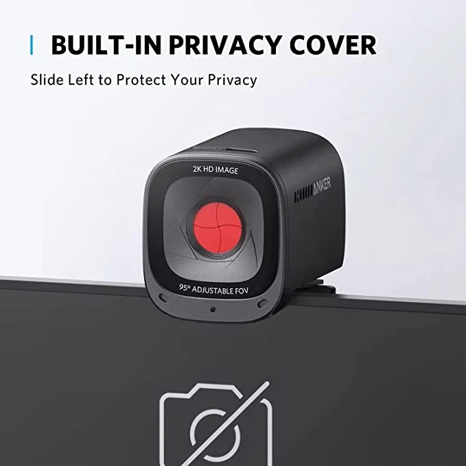 Internetinė kamera Anker PowerConf C200 Webcam, 2K raiška, juodos spalvos
