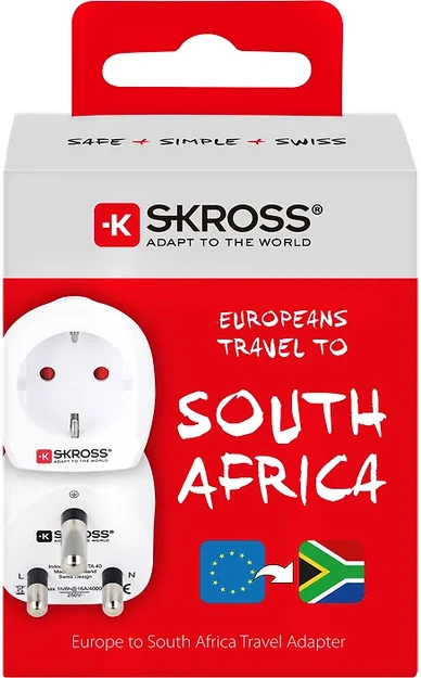 Kelioninis kištukų adapteris „Skross Combo World to South Africa“, skirtas Pietų Afrikos ir europietiškiems lizdams, 16 A, baltas (1.500202-E)