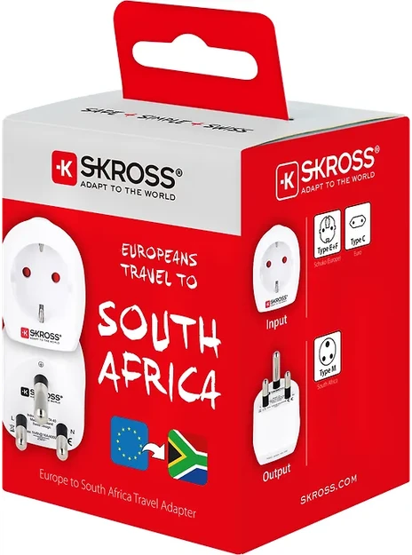 Kelioninis kištukų adapteris „Skross Combo World to South Africa“, skirtas Pietų Afrikos ir europietiškiems lizdams, 16 A, baltas (1.500202-E)