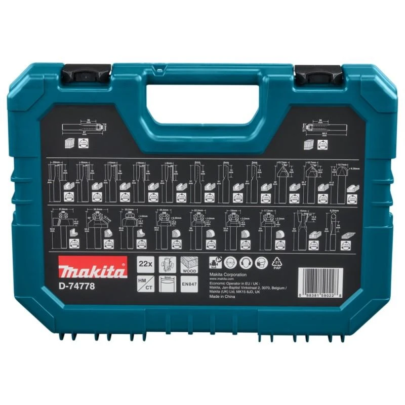 Makita 22 vnt. frezų rinkinys, įvairios paskirties D-74778