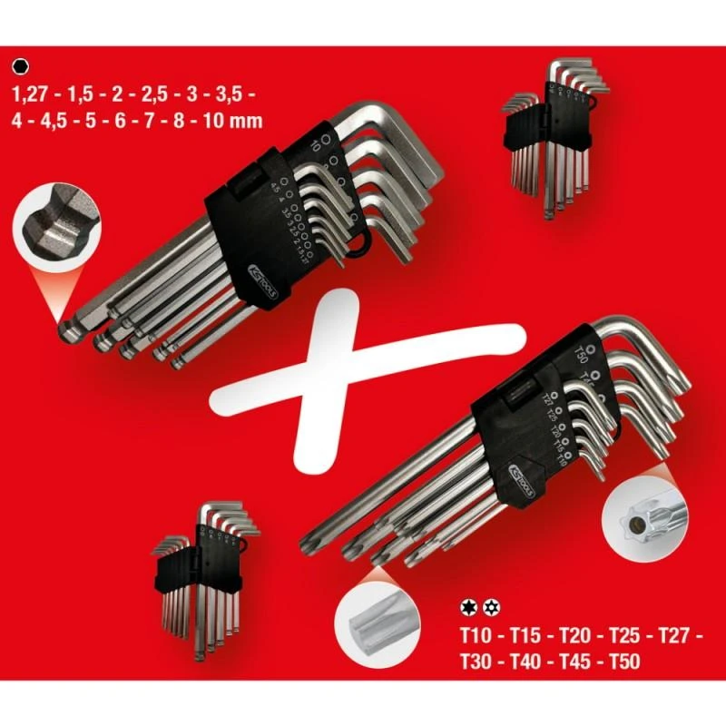 L-raktų šešiakampių ir Torx komplektas, 22 vnt., KS Tools