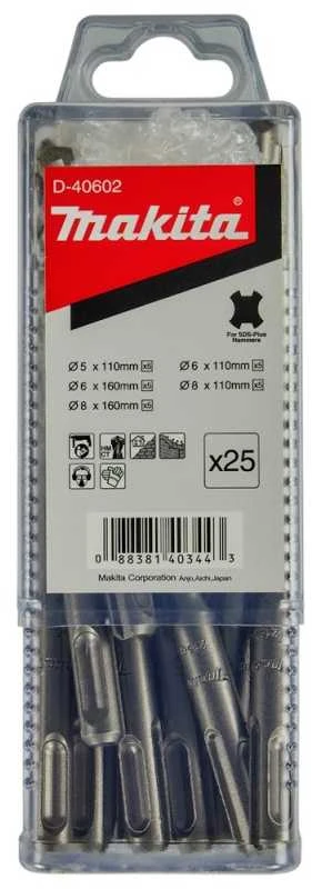 Grąžtas Makita SDS-PLUS Grąžtų Komplektas (5x110mm x5; 6x110mm x5; 6x160mm x5; 8x110mm x5; 8x160mm x5) D-40602