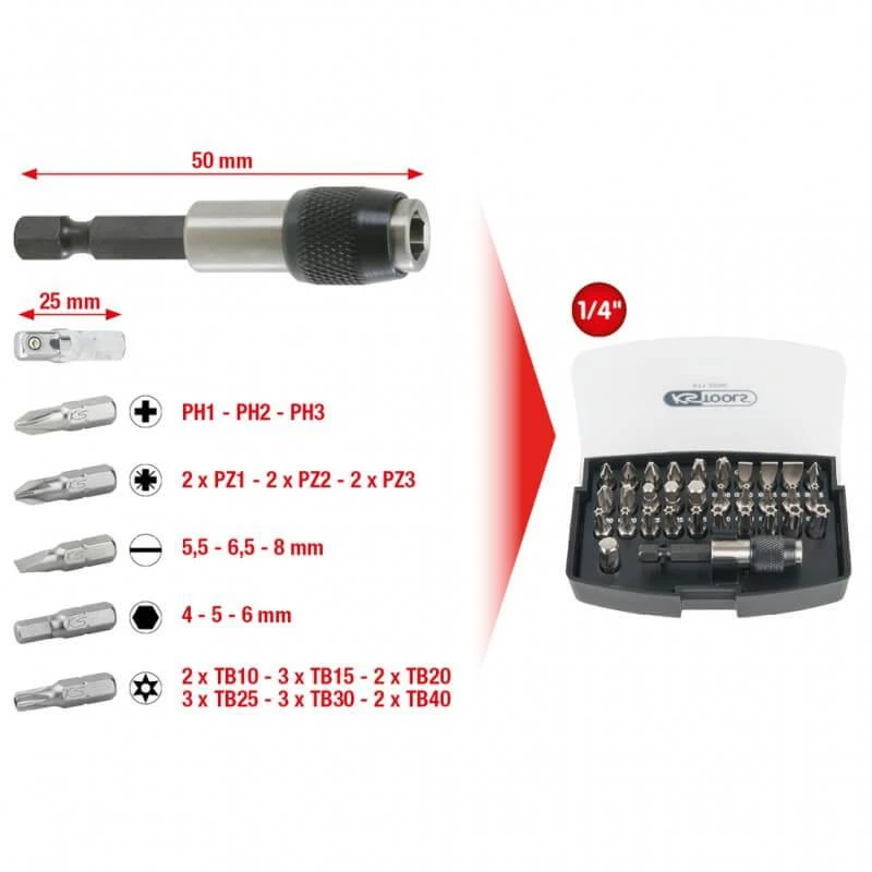 32 dalių sukimo antgalių rinkinys KS TOOLS