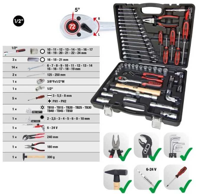 47 dalių universalus įrankių rinkinys KS TOOLS 1/2"
