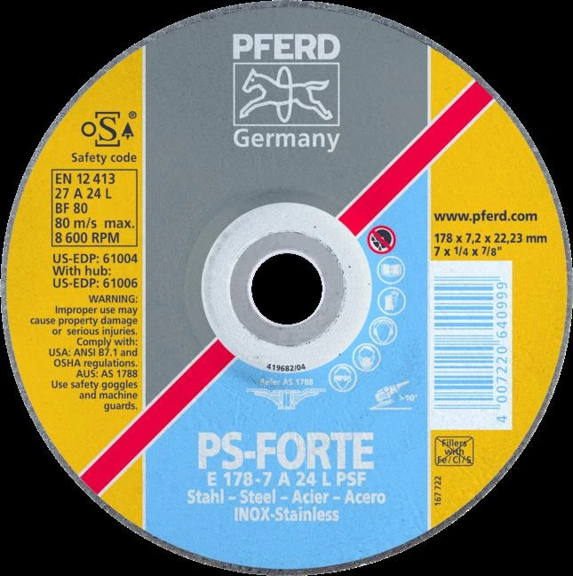 Agresyvaus šlifavimo diskas PFERD E150-7 A24 L PSF