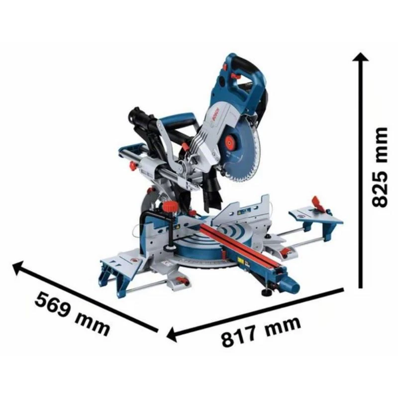 Bosch GCM 18V-216 DC skersinio pjovimo staklės su matmenimis