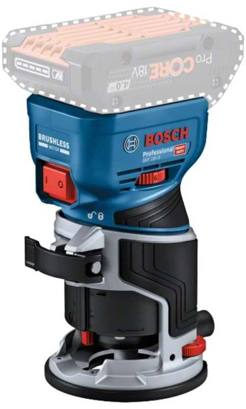 Frezeris Bosch GKF 18V-8 komplektas (8 mm įvorė, įleidžiamas pagrindas, pagrindas), LB