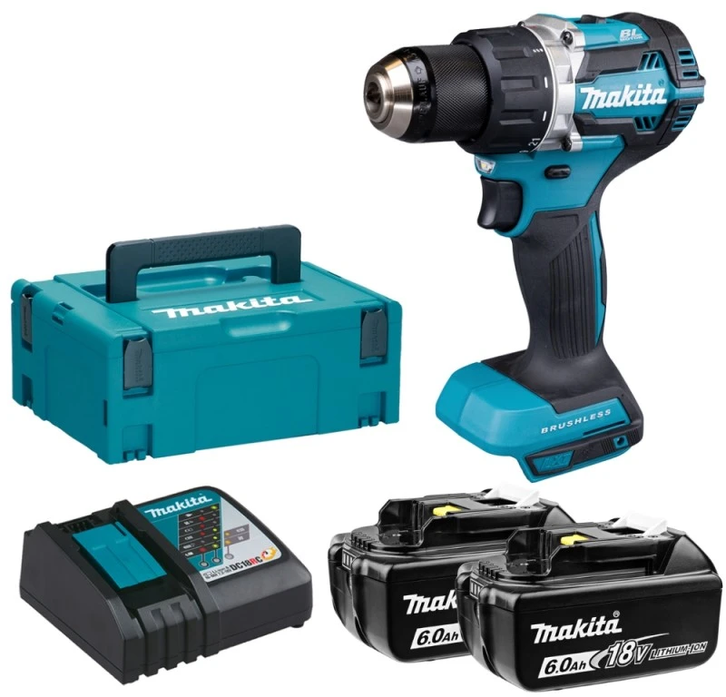 Makita DDF484RGJ Akumuliatorinis gręžtuvas, 18 V, 2x 6,0 Ah Li-ion, 54/36 Nm, 1,6kg, LED, MAKPACK