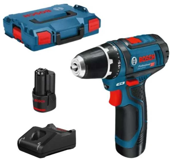 Akumuliatorinis suktuvas-gręžtuvas, Bosch GSR 12V-15, 2x2,0 Ah Li-Ion + L-Boxx