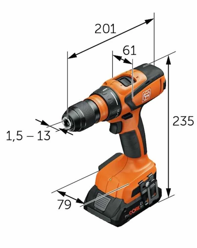 FEIN ASCM 18 QSW AS su techniniais matmenų brėžiniais