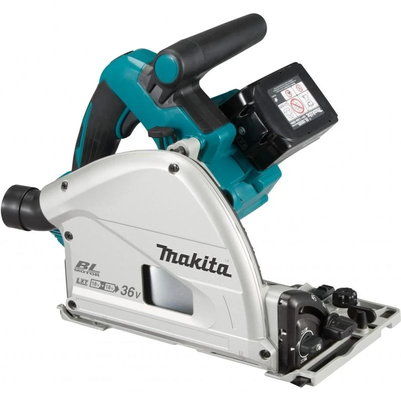 Makita DSP601ZJU Akumuliatorinis diskinis pjūklas, 56 mm, 165x20 mm, 2X18V, pjovimas kampu nuo -1° iki +48°, Bluetooth!!! lagaminas