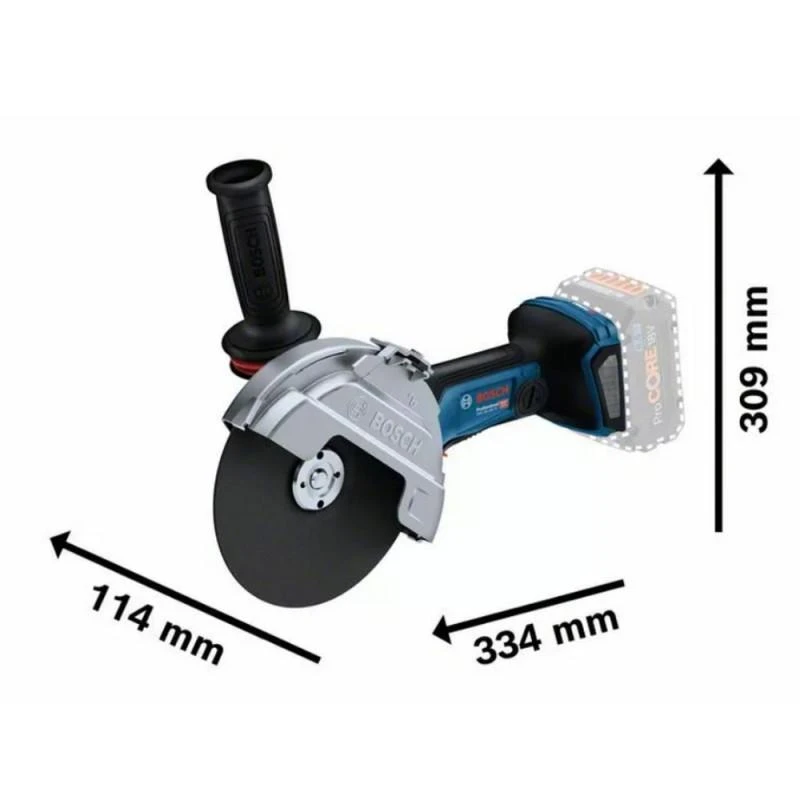 Bosch GWS 18V-180 PC kampinio šlifuoklio matmenys