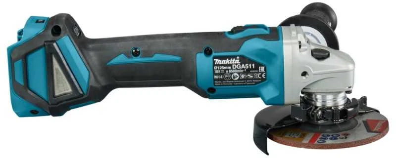 Makita DGA511Z Akumuliatorinis kampinis šlifuoklis, greičio reguliavimas 3000-8500min-1, 18V, ø125mm, komplektuojama be akumuliatorių ir kroviklio!