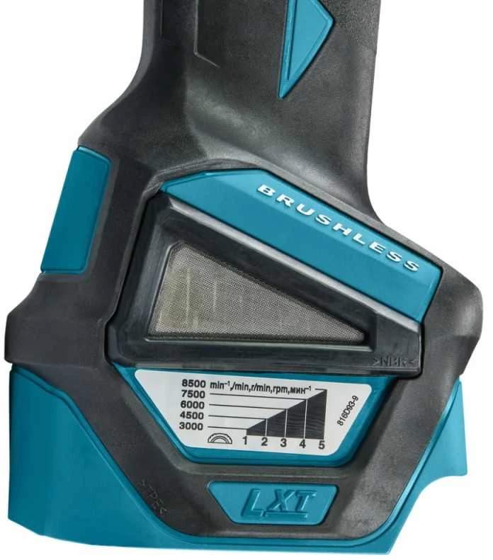Makita DGA511Z Akumuliatorinis kampinis šlifuoklis, greičio reguliavimas 3000-8500min-1, 18V, ø125mm, komplektuojama be akumuliatorių ir kroviklio!