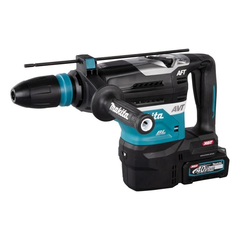 Makita HR005GM202 Perforatorius XGT, SDS-MAX, 8 J, 40mm; 7,4kg, bešepetėlinis variklis, AVT, AFT, AWS (su AWS lustu); XPT; 2X4,0Ah, greitasis kroviklis