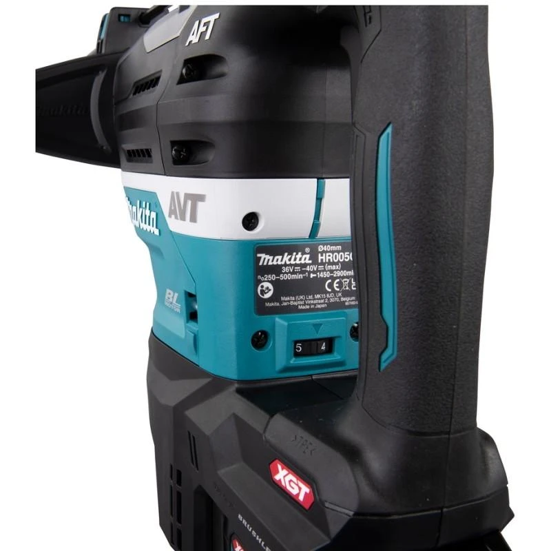 Makita HR005GM202 Perforatorius XGT, SDS-MAX, 8 J, 40mm; 7,4kg, bešepetėlinis variklis, AVT, AFT, AWS (su AWS lustu); XPT; 2X4,0Ah, greitasis kroviklis