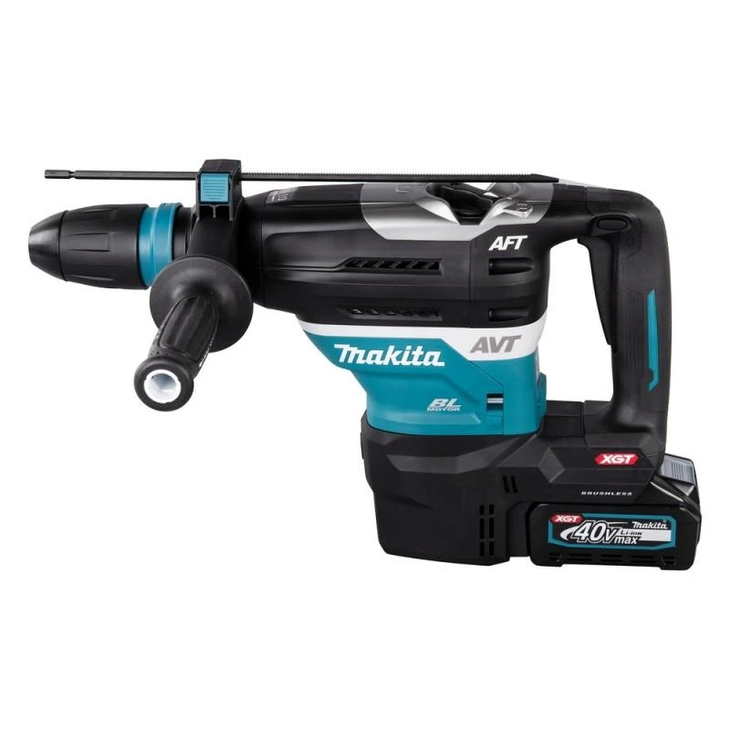 Makita HR005GM202 Perforatorius XGT, SDS-MAX, 8 J, 40mm; 7,4kg, bešepetėlinis variklis, AVT, AFT, AWS (su AWS lustu); XPT; 2X4,0Ah, greitasis kroviklis