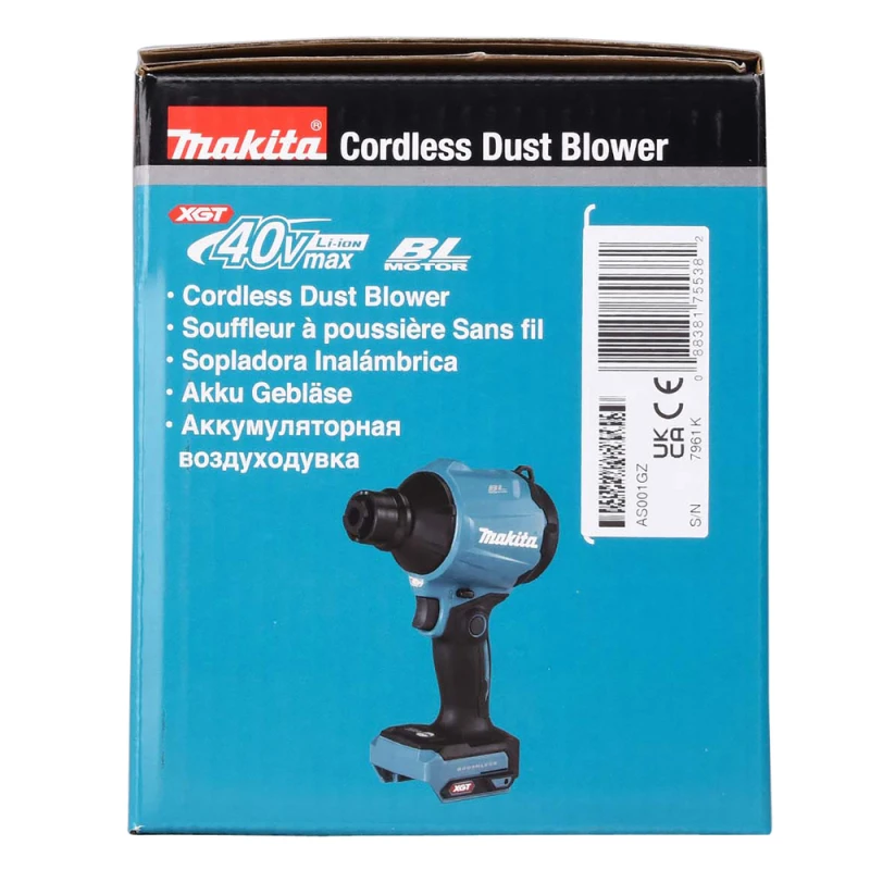 Makita AS001GZ Akumuliatorinis pūstuvas XGT, 0-1.1m³/min, 0-29.7 kPa; 2.3kg, Be akumuliatorių ir kroviklio!