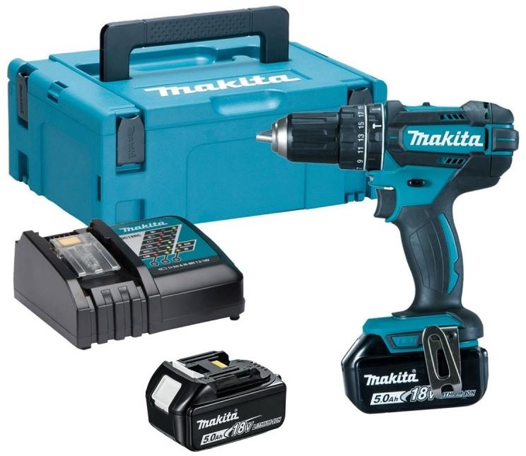 Makita DHP482RTJ Akumuliatorinis smūginis gręžtuvas, 18 V, 2x 5,0 Ah Li-ion, 62/36 Nm, 1,7kg, LED, MAKPACK