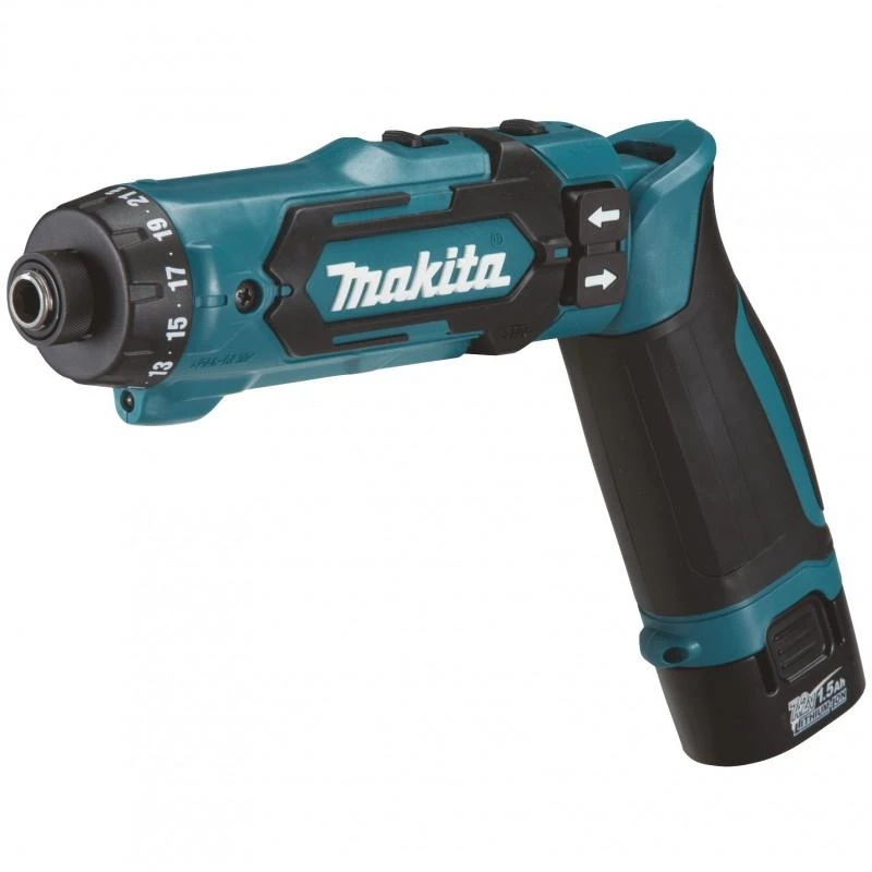 Makita DF012DSJ sulenkiamas 7,2V suktuvas šoniniu kampu