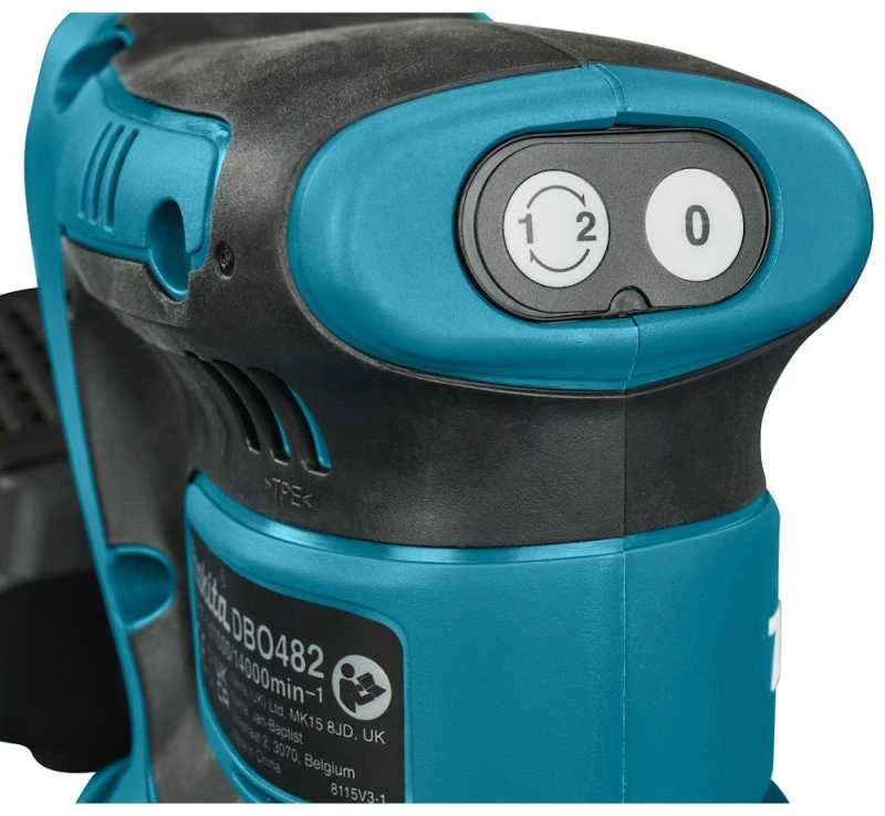 Makita DBO482Z Akumuliatorinis vibracinis šlifuoklis 18V, 114x102mm (Aliumininis pagrindas), Šlifavimo popieriaus dydis 114x102mm, Be akumuliatorių ir kroviklio!