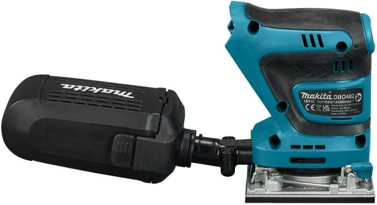 Makita DBO482Z Akumuliatorinis vibracinis šlifuoklis 18V, 114x102mm (Aliumininis pagrindas), Šlifavimo popieriaus dydis 114x102mm, Be akumuliatorių ir kroviklio!