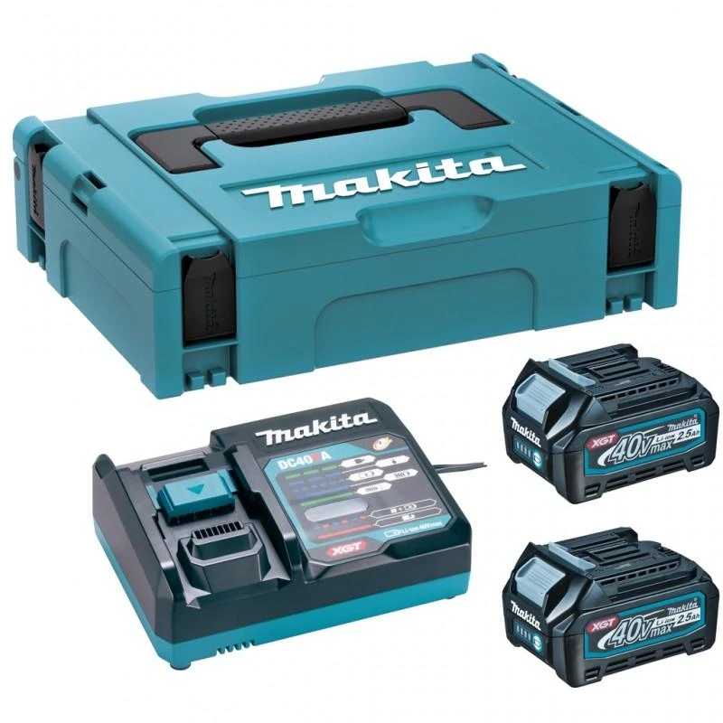 Makita 40V XGT komplektas: lagaminas, kroviklis ir 2 akumuliatoriai