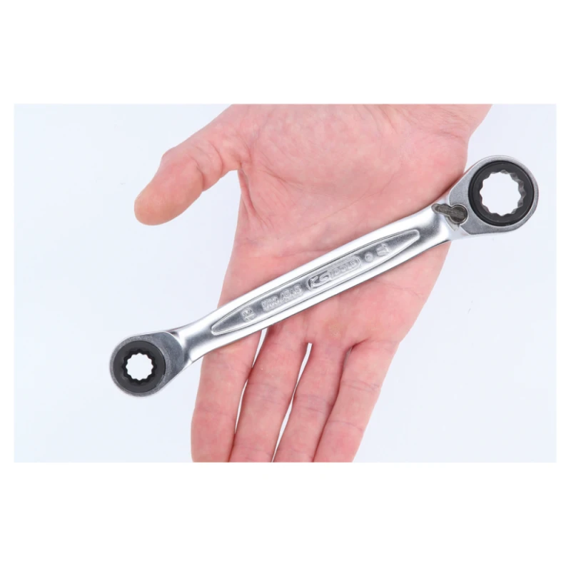 Dvigubas žiedinis terkšlinis raktas su reversu 10x19mm-13x17, KS Tools