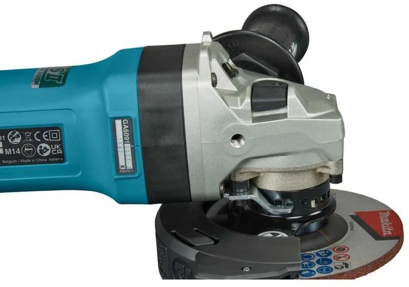 Makita GA5091X01 Kampinis šlifuoklis, 1900 W, 125 mm, SJS², AFT, Mechaninis stabdys, 2800-11500 min-1, antivibracinė šoninė rankena