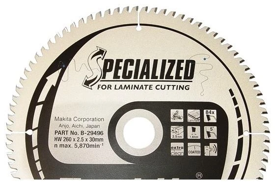 Makita T.C.T. pjūklas SPECIALIZED 305X2.5X30mm 5° T96 B-29505 T.C.T • 305 x30 mm • T96 • 5° • MDF/laminatui