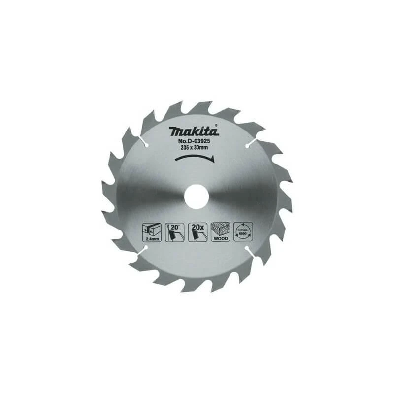 Makita T.C.T. pjūklas 235X2.4X30mm 20° T20 D-03925 T.C.T • 235 x30 mm • T20 • 20° • Medienai