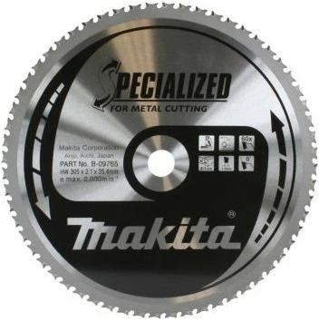 Makita T.C.T. pjūklas SPECIALIZED 305X2.1X25.4mm 0° T60 B-09765 T.C.T • 305 x25.4 mm • T60 • 0° • Metalui
