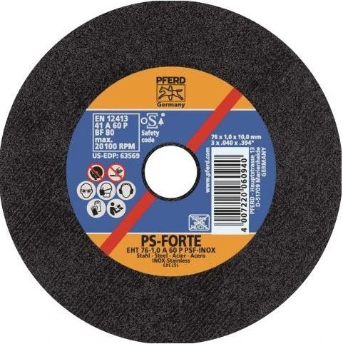 Metalo pjovimo diskas PFERD EHT76-0,8 A60 P PSF-INOX
