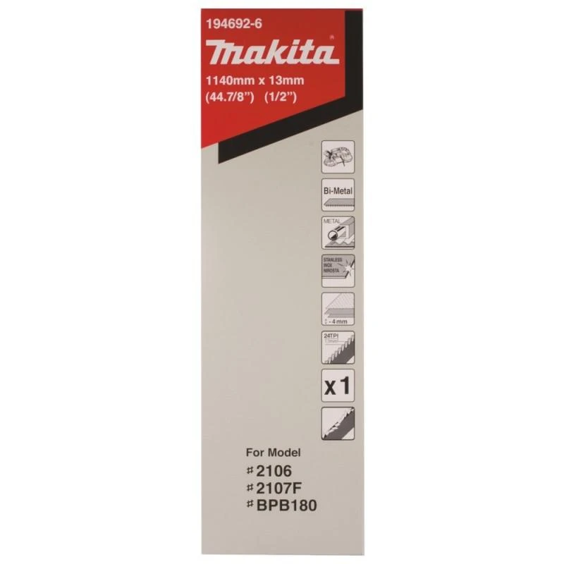 Makita Pjovimo juosta 13x0,5x1140mm, 24 Tpi, BIM, <4mm, plastikui, spalvotiesiems metalams, minkštam plienui, lietam plienui, ketui, kietam plienui ir nerūdijančiam plienui, 1 vnt. pakuotėje. 194692-6