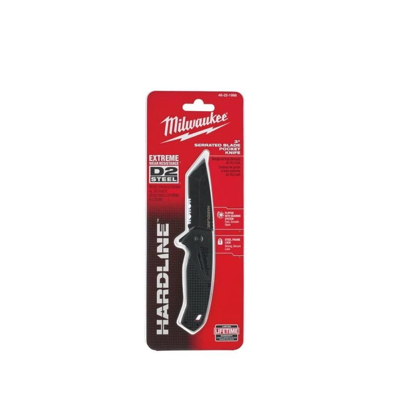 Milwaukee Accessories Atlenkiamas dantytas peilis MILWAUKEE Hardline, juodas