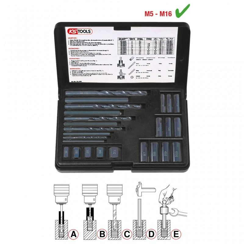 Grąžtas Varžtų išsukimo komplektas M5-M16 25vnt., KS Tools