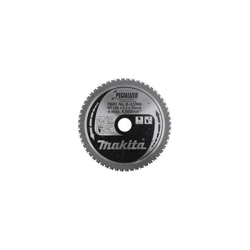 Makita T.C.T. pjūklas SPECIALIZED 136X1.6X20mm 0° T50 B-40294 T.C.T • 136 x20 mm • T50 • 0° • Aliuminiui
