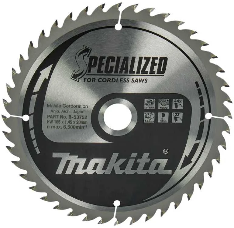 Makita B-53752 T.C.T. pjūklas 165X1.45X20mm 23° T44 SPECIALIZED akum. diskiniams pjūklams