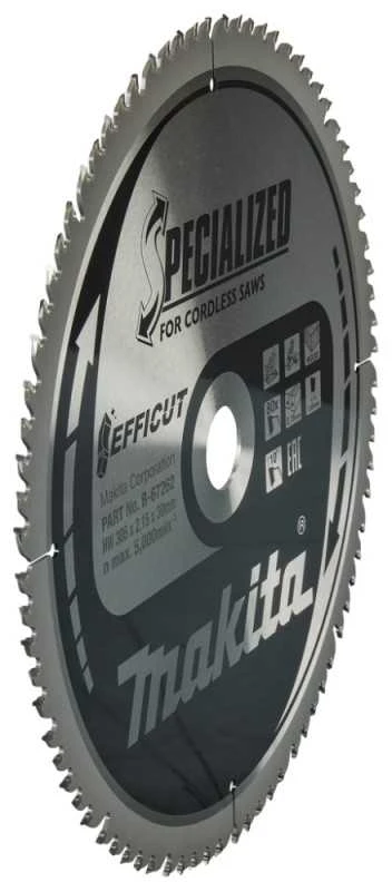 Makita T.C.T. pjūklas EFFICUT 305X2.15X30mm 10° T80 B-67262 T.C.T • 305 x30 mm • T80 • 10° • Medienai