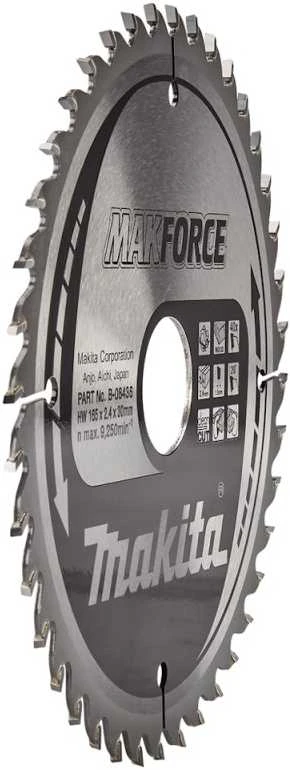 Makita T.C.T. pjūklas MAKFORCE 165X2.4X30mm 20° T40 B-08436 T.C.T • 165 x30 mm • T40 • 20° • Medienai