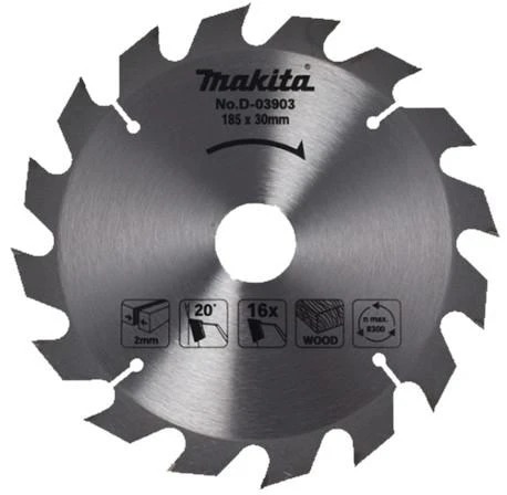 Makita D-03903 Pjovimo diskas medienai 185x30/20/16x2,0mm 16T 20° 5704R 5705R