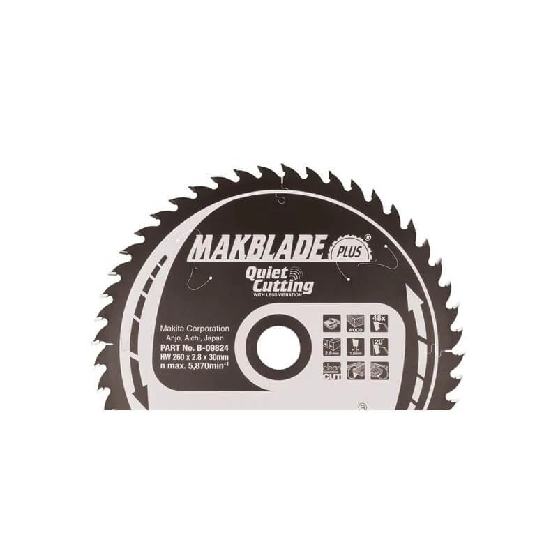 Makita T.C.T. pjūklas MAKBLADE PLUS 250X2.8X30mm 20° T40 B-09818 T.C.T • 250 x30 mm • T40 • 20° • Medienai
