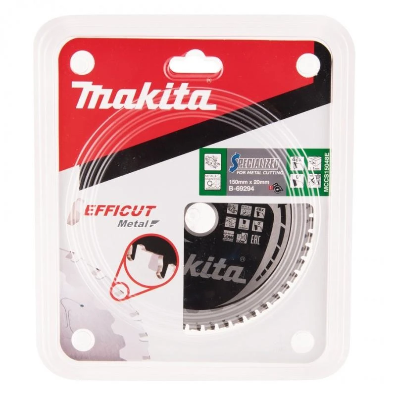 Makita T.C.T. pjūklas EFFICUT METAL 150X1.1X20mm 0° T48 B-69331 T.C.T • 150 x20 mm • T48 • 0° • Metalui/Nerūd. plienui